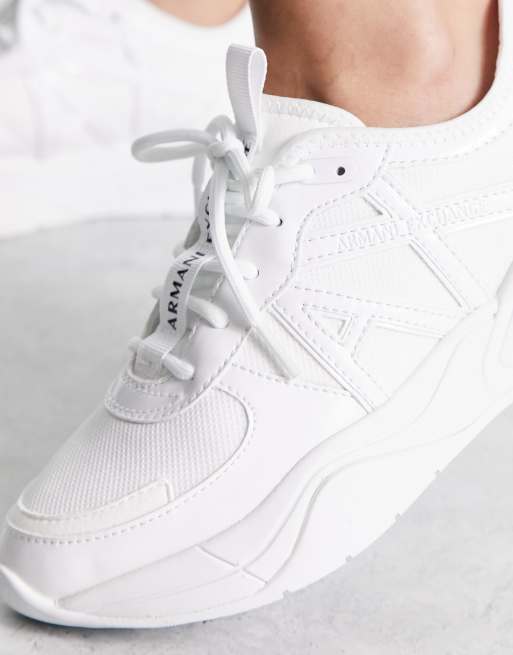 Poesi Citere skøn Armani Exchange knit sneakers in white | ASOS