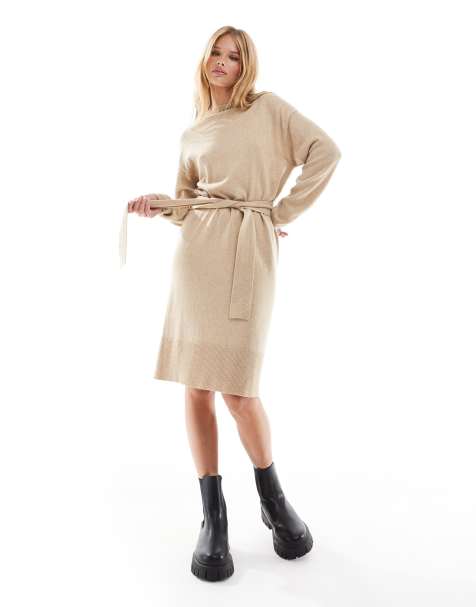Armani Exchange knitted jumper dress in gold - view 1