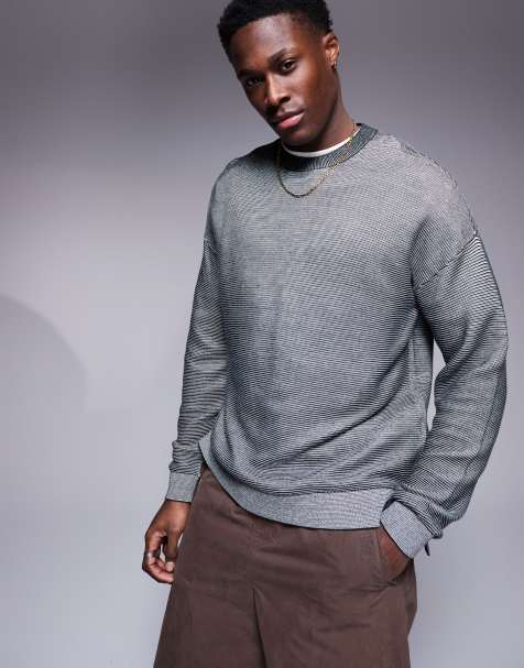 Armani Exchange knitted two tone ribbed sweater in gray - view 1