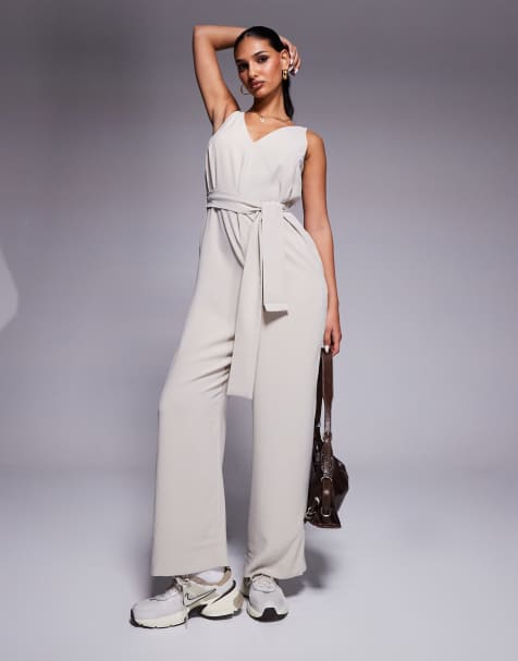 Armani Exchange – Kombinezon z wiązaniem w talii w ciemnym odcieniu kości słoniowej - view 1