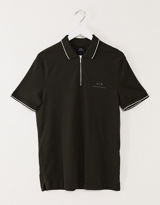 Armani Exchange – Koszulka polo z zamkiem pod szyją w kolorze khaki ILNM