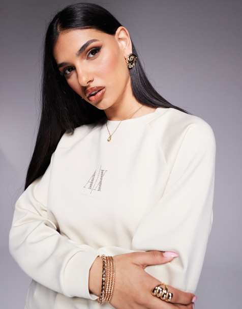 Armani Exchange – Kremowa bluza ze stonowanym logo na środku - view 1