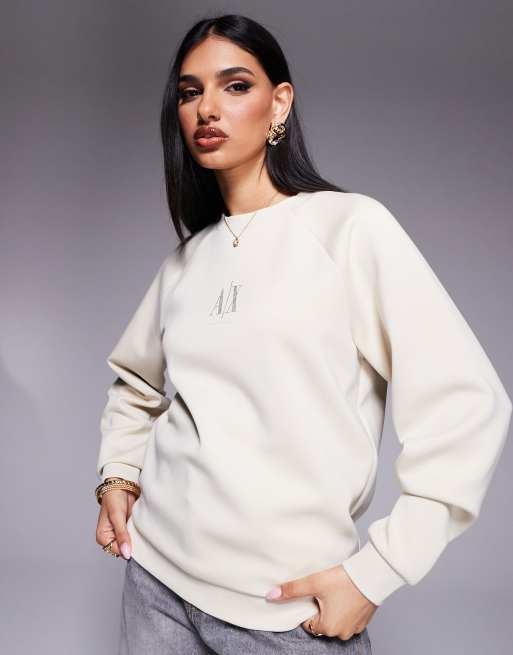 Armani Exchange – Kremowa bluza ze stonowanym logo na środku, 3 z 4