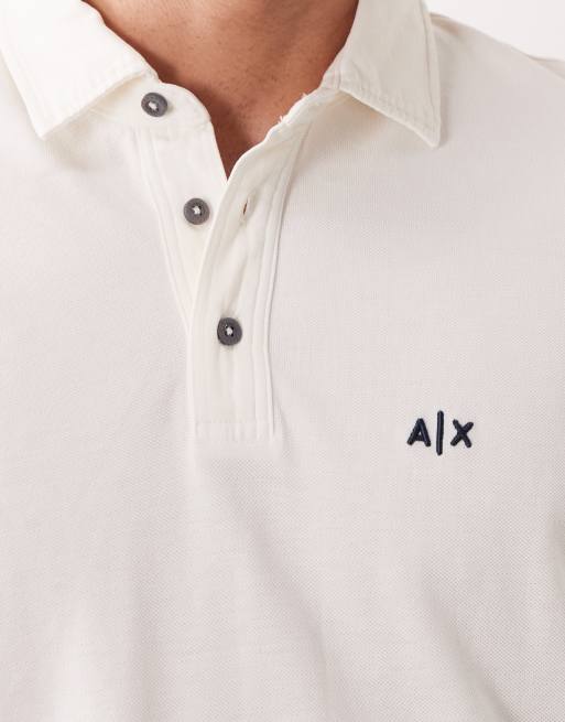 Armani Exchange – Kurzärmliges Polohemd in Creme mit Logo, 2 von 5