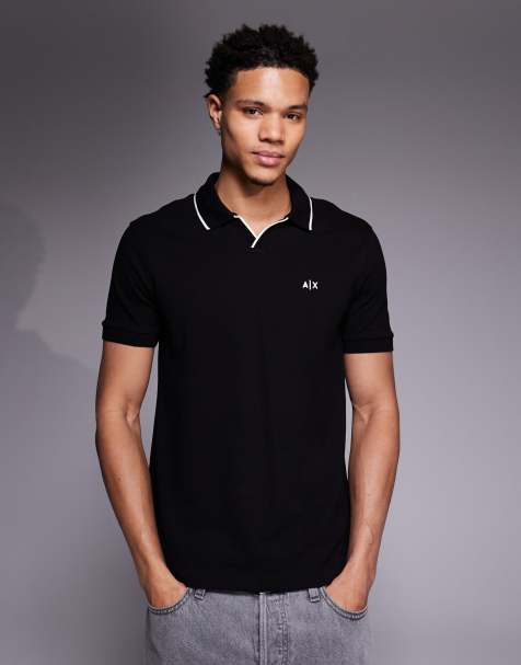 Armani Exchange – Kurzärmliges Polohemd in Schwarz mit Logo - view 1