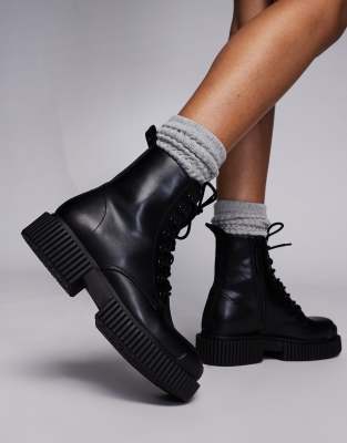 Armani Exchange lace up boots in black