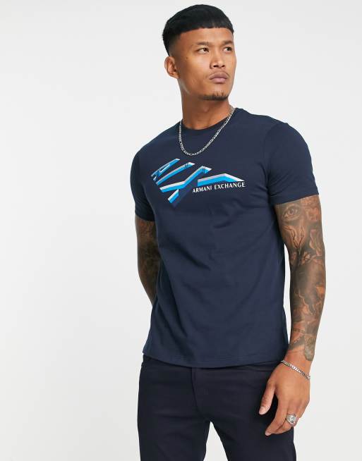 Armani Exchange ladder detail logo t-shirt in navy | ASOS