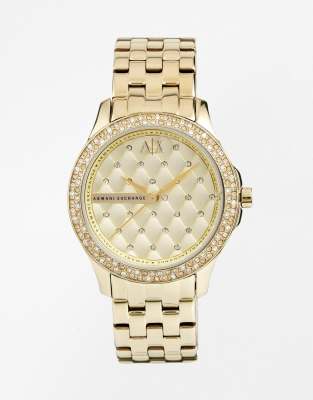 Armani Exchange Lady Hampton Gold Diamante Watch AX5216 | ASOS