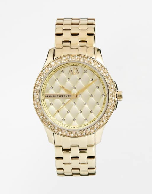 Armani Exchange Lady Hampton Gold Diamante Watch AX5216