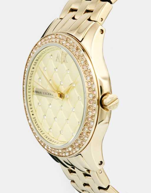 Armani Exchange Lady Hampton Gold Diamante Watch AX5216 | ASOS