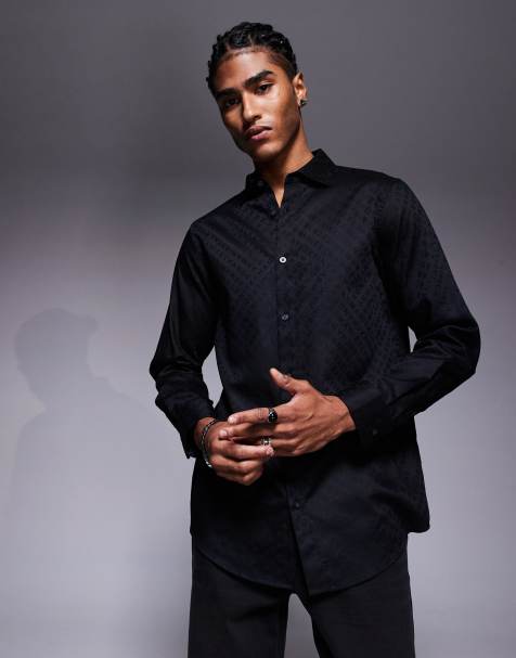 Armani Exchange – Langärmliges Hemd mit All-over-Logo in Schwarz - view 1