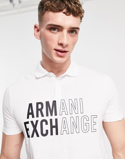 Armani Exchange large central logo polo shirt in white | ASOS