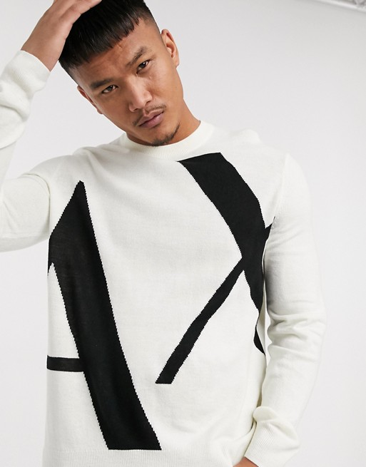 Armani Exchange large logo knitted jumper in white