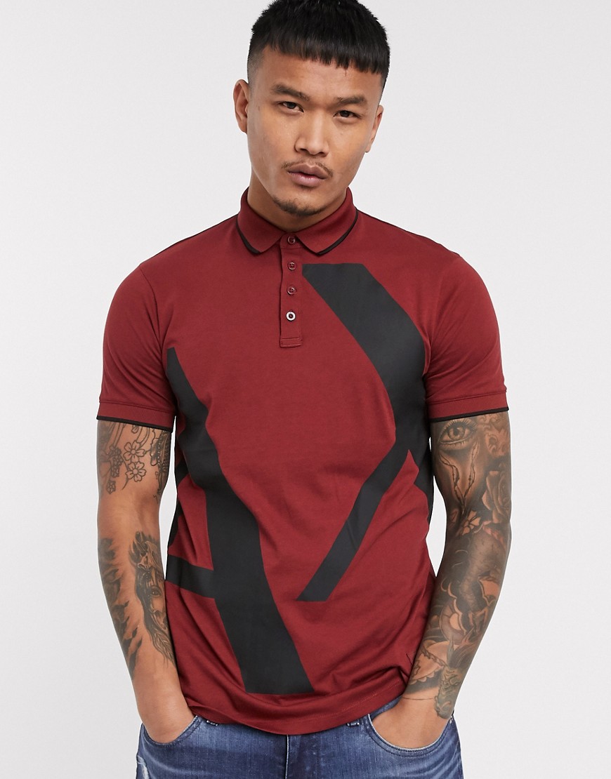 Armani Exchange large logo polo in burgundy-Red