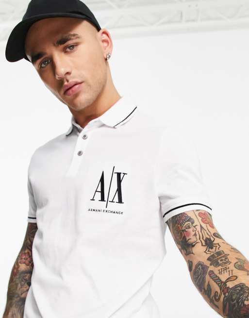 Armani Exchange large logo polo shirt in white ASOS