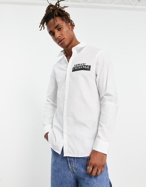 Armani Exchange large logo shirt in white | ASOS