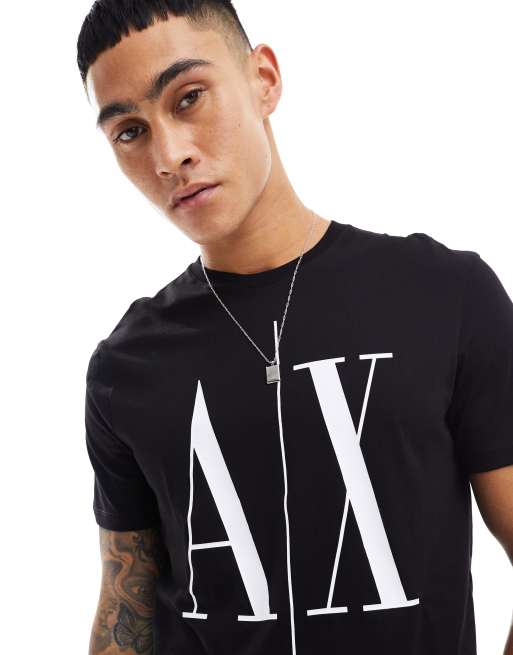 Armani Exchange large logo t-shirt in black/white, 2 of 4