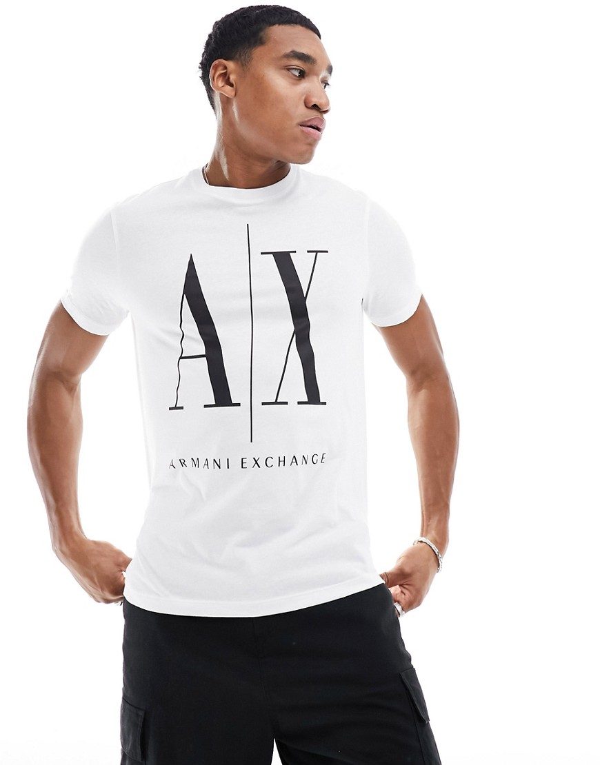 Armani Exchange large logo t-shirt in white/black