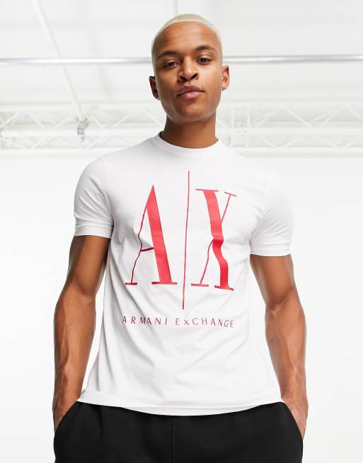 Armani Exchange large red logo t shirt in white ASOS