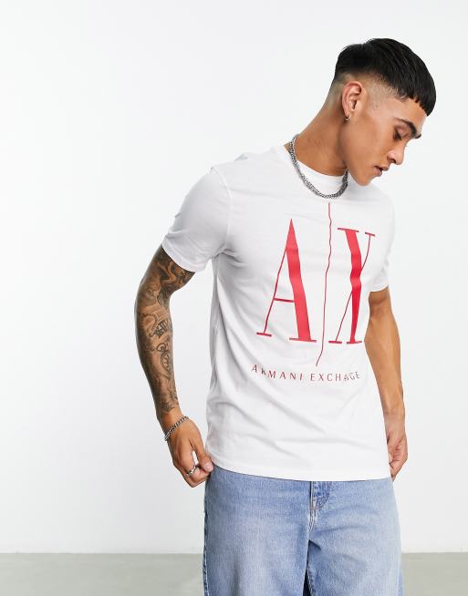 skole Hvordan dråbe Armani Exchange large red logo T-shirt in white | ASOS