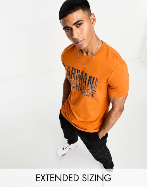 Armani Exchange large tartan logo t shirt in orange ASOS