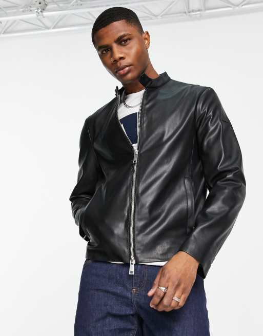 Armani Exchange leather biker jacket