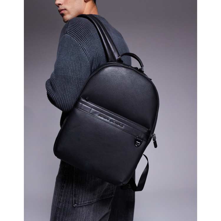 Armani Exchange leather logo backpack in black ASOS