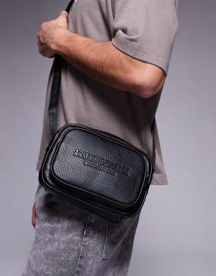Armani Exchange Armani Exchange leather logo flight bag in black