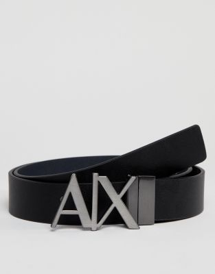 Armani Exchange Leather Reversible Belt In Black/Grey