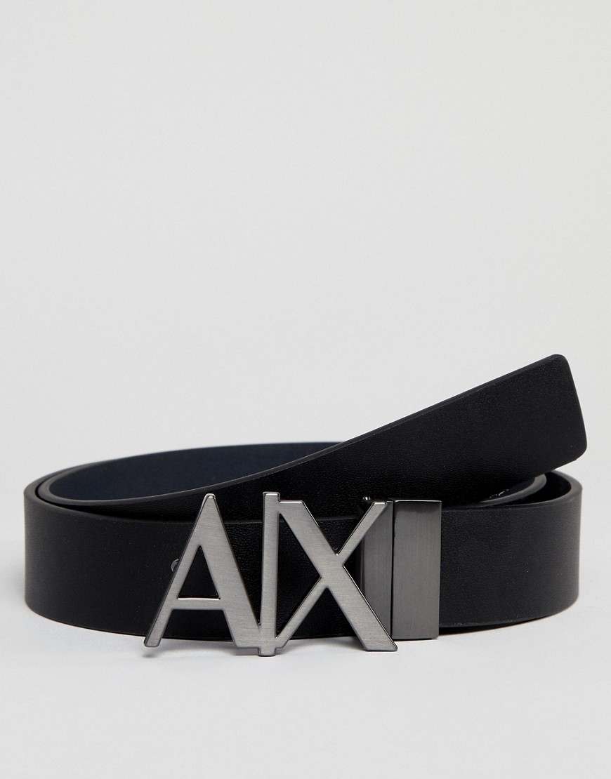 Armani Exchange Leather Reversible Belt In Black/Grey