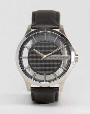 Armani Exchange Leather Watch In Black 