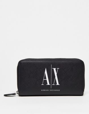 Armani Exchange leather zip round purse in black - ASOS Price Checker