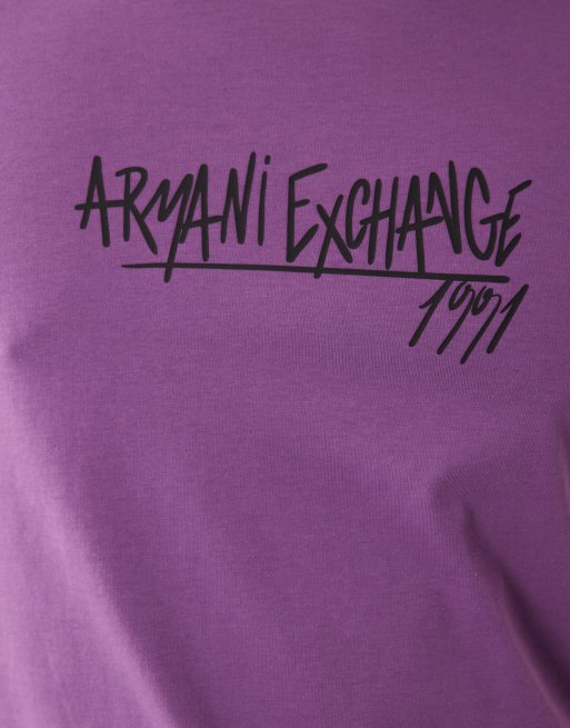 Armani Exchange - Lilla T-shirt med centreret logo, 4 af 5