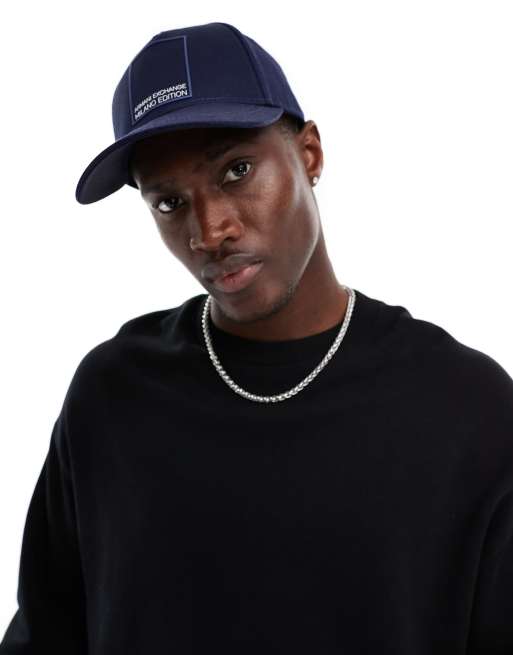 Armani Exchange linear box logo baseball cap in navy ASOS