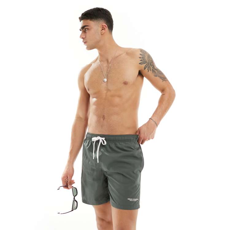Armani Exchange linear logo contrast piping swim shorts in charcoal ASOS