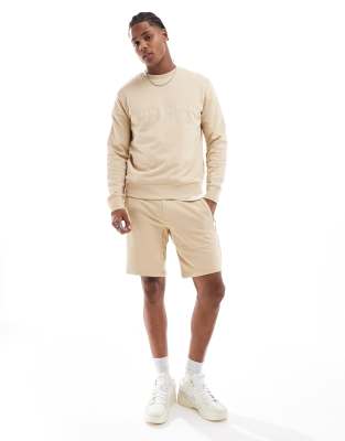 Armani Exchange Armani Exchange linear logo sweat shorts in beige CO-ORD-Neutral