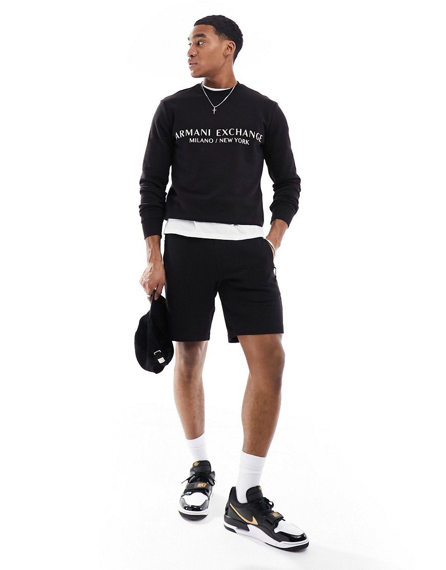Armani Exchange linear logo sweat shorts in black CO-ORD