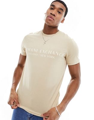 Armani Exchange linear logo t-shirt in beige