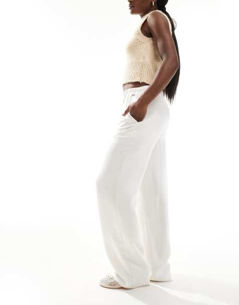 Armani Exchange lined pull on trousers in ivory - view 1