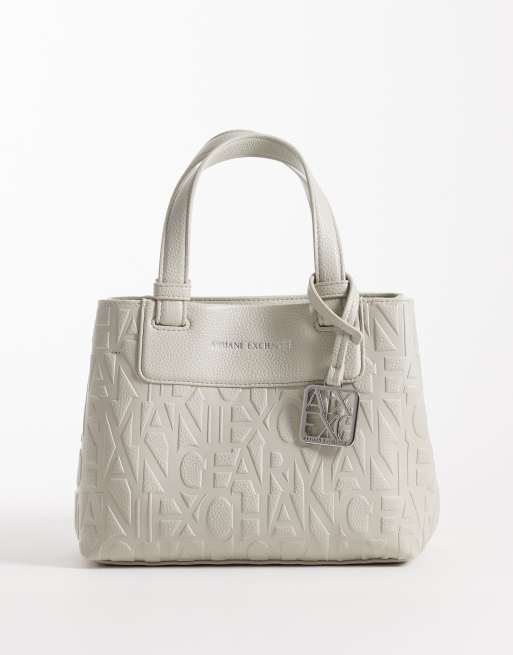 Armani Exchange - Liz - Borsa shopping color crema in pelle martellata