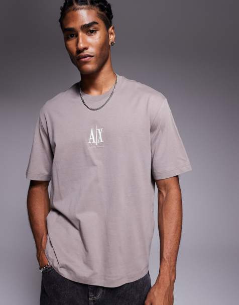 Armani Exchange – Ljusbrun t-shirt med korta ärmar och centrerad logga - view 1