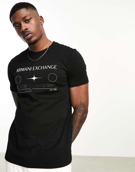 Armani Exchange – Locker geschnittenes T-Shirt in Schwarz