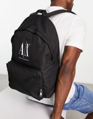 Armani Exchange logo backpack in black