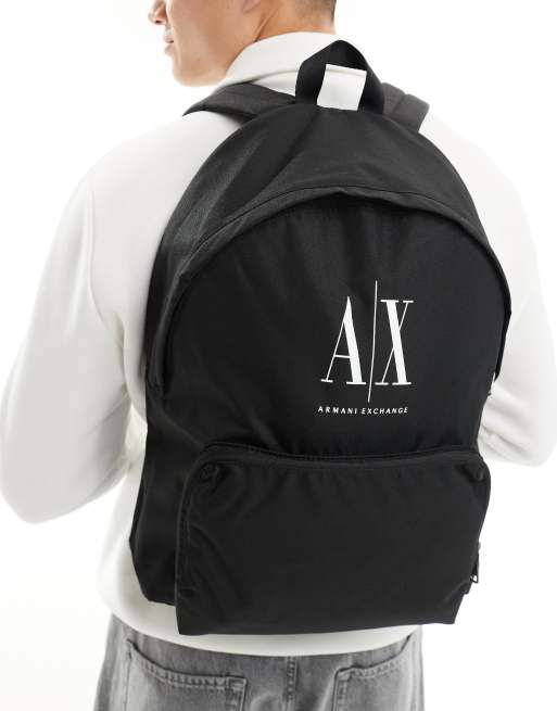 Armani Exchange logo backpack in black