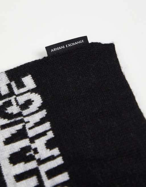 Armani Exchange logo beanie hat & scarf gift set in black | ASOS