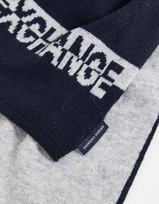 Armani Exchange logo beanie hat & scarf gift set in navy | ASOS