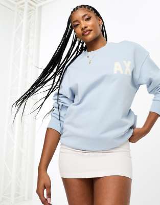 Armani Exchange Armani Exchange logo boyfriend fit sweatshirt in light blue