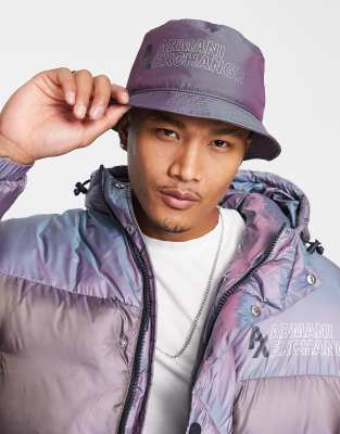 Armani Exchange logo bucket hat in purple