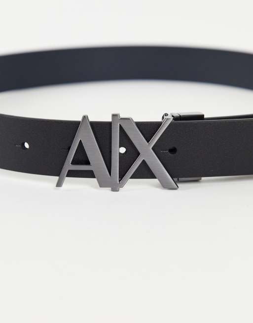 Armani Exchange Logo Buckle Reversible Leather Belt In Black Grey Asos
