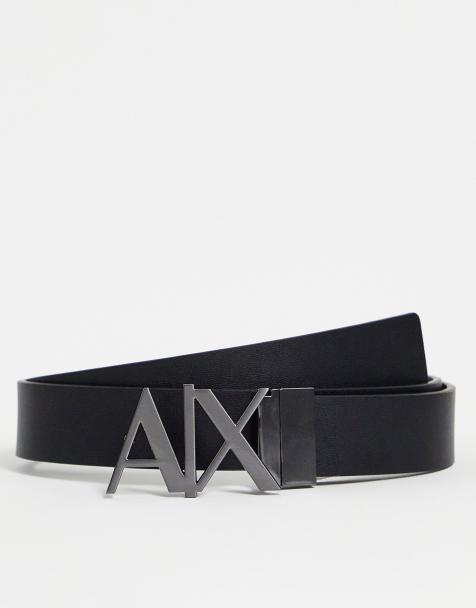 Armani Exchange logo buckle reversible leather belt in black/grey - view 1